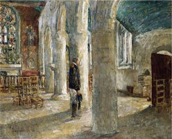 Church Interior Brittany 1897 by Childe Hassam
