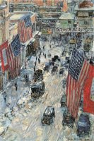 Flags on Fifth Avenue Winter 1918 by Childe Hassam