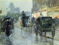 Horse Drawn Cabs at Evening in New York by Childe Hassam