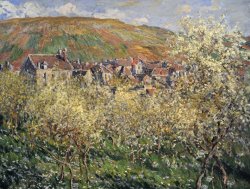 Plum Trees In Blossom At Vetheuil by Claude Monet