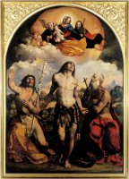 St Sebastian Between Saints Jerom And John The Baptist 1522 by Dosso Dossi