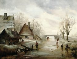 A Winter Landscape with Figures Skating by Dutch School