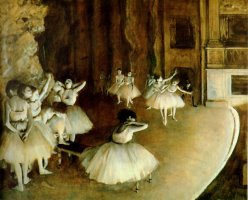 Ballet Rehearsal on Stage by Edgar Degas