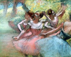 Four ballerinas on the stage by Edgar Degas