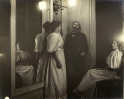 Portrait of Henry Lerolle with Two of His Daughters, Yvonne And Christine And a Mirror by Edgar Degas