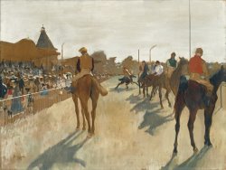 Race Horses Before The Stands, Ca. 1866 68 by Edgar Degas