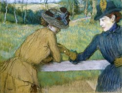 Two Women Leaning on a Fence Rail by Edgar Degas