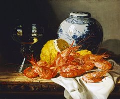 Shrimps, a Peeled Lemon, a Glass of Wine by Edward Ladell