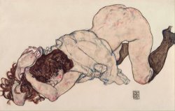 Kneeling Girl, Resting on Both Elbows by Egon Schiele