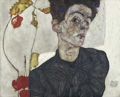 Self Portrait with Chinese Lantern Plant by Egon Schiele