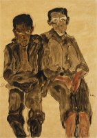Two Seated Boys by Egon Schiele
