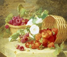Baskets of Strawberries Raspberries And Convolvulus by Eloise Harriet Stannard