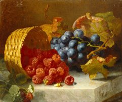 Still Life with Raspberries And a Bunch of Grapes on a Marble Ledge 1882 by Eloise Harriet Stannard