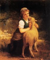 Young Girl with Lamb by Emile Munier