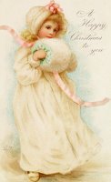 Christmas card depicting a girl with a muff by English School