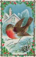 Christmas card depicting a robin by English School