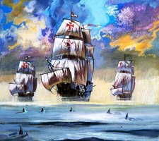 Christopher Columbus's Fleet by English School