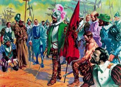Hernando Cortes arriving in Mexico in 1519 by English School