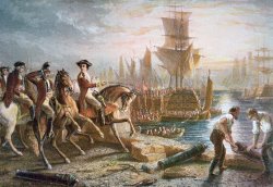 Lord Howe organizes the British evacuation of Boston in March 1776 by English School