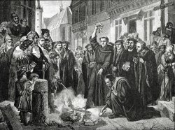 Martin Luther 1483 1546 Publicly Burning The Pope's Bull In 1521 by English School