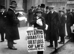 Newsboy Ned Parfett announcing the sinking of the Titanic by English School