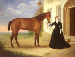  Portrait of a lady with her horse by English School
