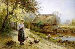 Bright Day by The River Feeding The Ducks by Ernest Walbourn