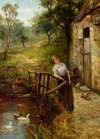 Young Lady at The Mill Pond by Ernest Walbourn