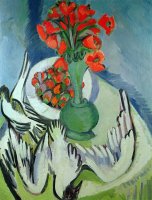 Still Life With Seagulls Poppies And Strawberries by Ernst Ludwig Kirchner