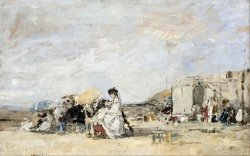Lady in White on The Beach at Trouville by Eugene Boudin