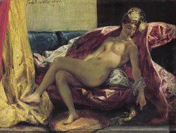Reclining Odalisque Or, Woman with a Parakeet by Eugene Delacroix