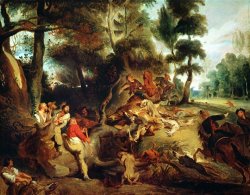 The Wild Boar Hunt, After a Painting by Rubens by Eugene Delacroix