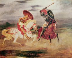 Two Knights Fighting in a Landscape by Eugene Delacroix