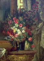 Vase of Flowers on a Console by Eugene Delacroix