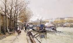 Barges On The Seine by Eugene Galien-Laloue