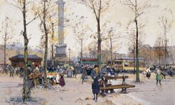 Place De La Bastille Paris by Eugene Galien-Laloue