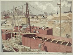 Laying The Foundations for The Eiffel Tower 1887 by Eugene Grasset