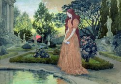 Young girl in a garden by Eugene Grasset