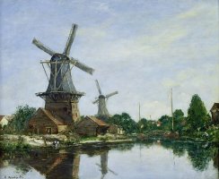 Dutch Windmills by Eugene Louis Boudin