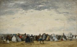 Vacationers On The Beach At Trouville by Eugene Louis Boudin