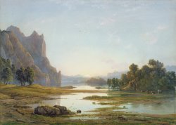 Sunset over a River Landscape by Francis Danby