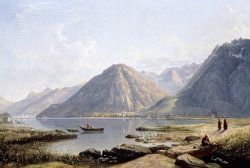 View Of Lake Geneva With The Town Of Villeneuve by Francis Danby
