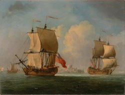An English Sloop And a Frigate in a Light Breeze by Francis Swaine
