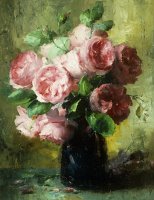 Pink Roses In A Vase by Frans Mortelmans