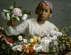 Young Woman with Peonies by Frederic Bazille