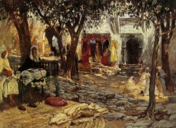 Idle Moments an Arab Courtyard by Frederick Arthur Bridgman