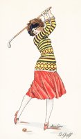 A Woman In Full Swing Playing Golf by French School