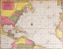Map Of The Atlantic Ocean Showing The East Coast Of North America The Caribbean And Central America by French School