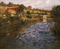 River Landscape with a Washerwoman by Fritz Thaulow