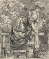 A Milkmaid Climbing a Stile by Gainsborough, Thomas